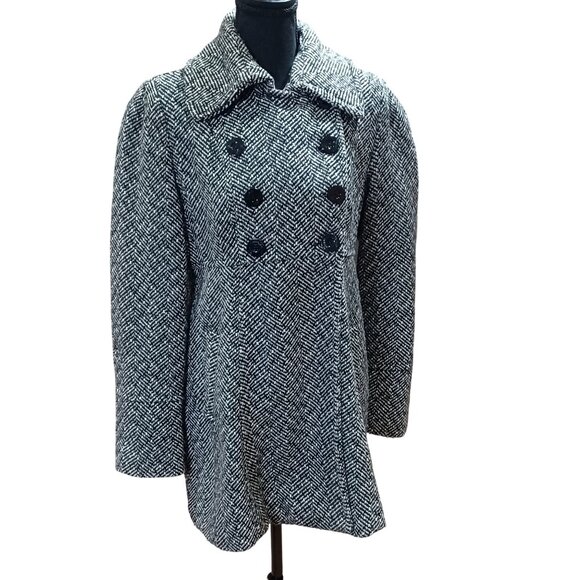 Guess Los Angeles Womens Herringbone Wool Blend Double-Breasted Coat - Picture 1 of 10